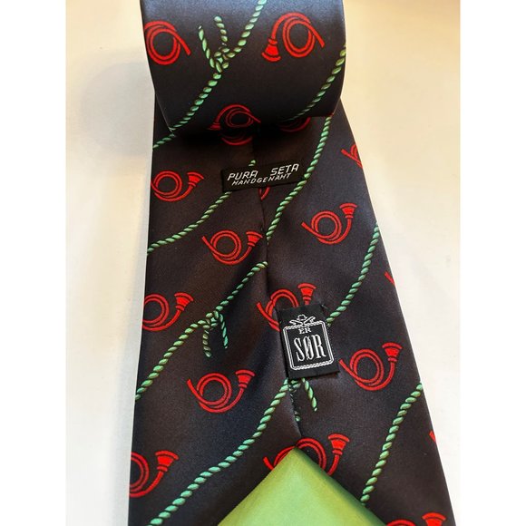 Men’s 58” SØR Hand Sewn Silk Tie French Horn Pattern Luxury Necktie Made in Germ - Picture 4 of 5